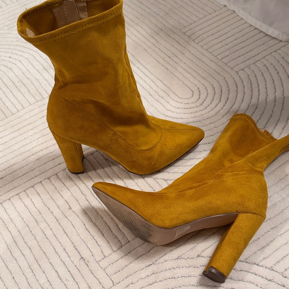 Mustard Yellow Suede Ankle Boots - Picture 2 of 2